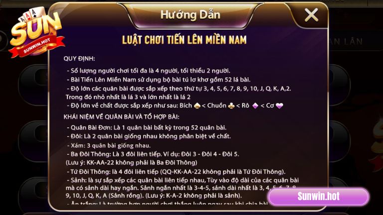 Cách chơi cơ bản của Tiến Lên Miền Nam tại Sunwin