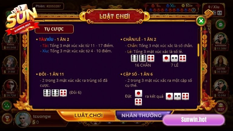 Cập nhật chi tiết cách chơi Sicbo Tài Phú MD5 Sunwin